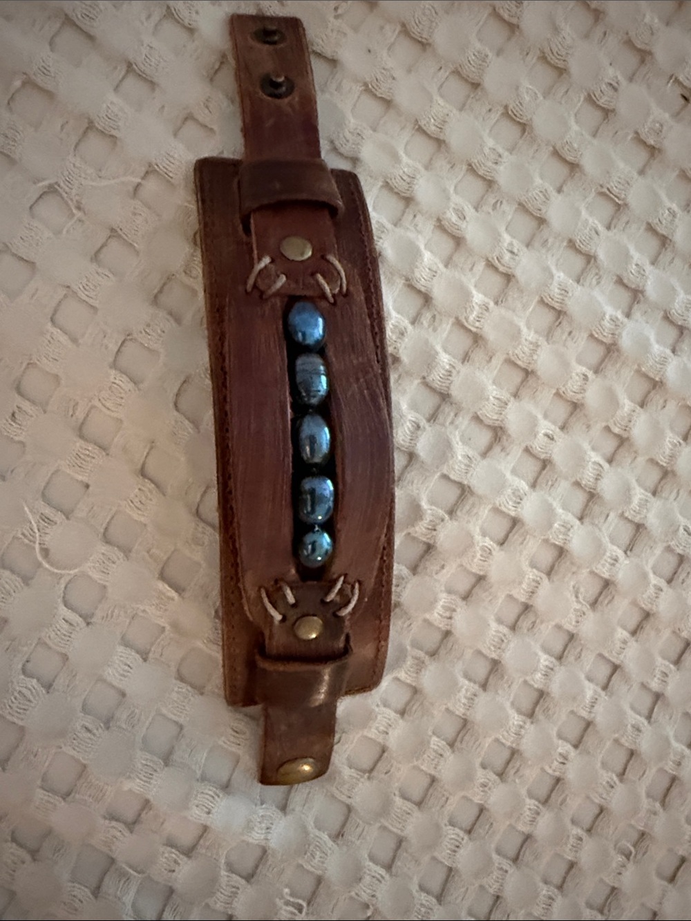 Handcrafted Brown Leather Bracelet with Tahitian Pearl Accents